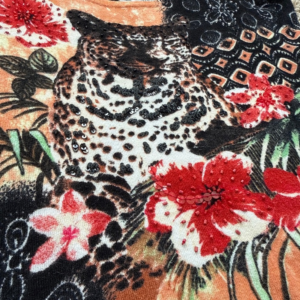 Alberto Makali Leopard Tropical Floral Beaded Tank Top Vintage Y2K Small - Picture 2 of 6